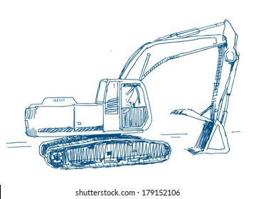 Excavator drawing isolated on white background