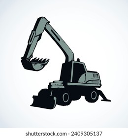 Excavator drawing isolated on white background