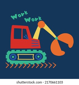 excavator drawing vector toy slogan kids graphic