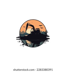 excavator dredging soil logo vector