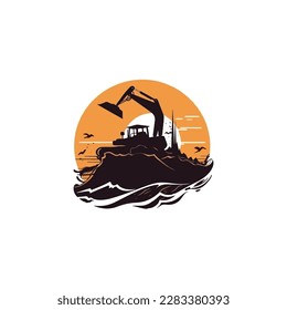 excavator dredging soil logo vector