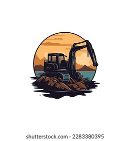 excavator dredging soil logo vector