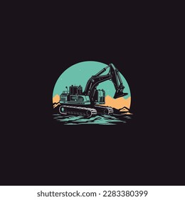 excavator dredging soil logo vector