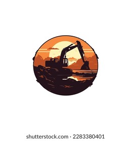 excavator dredging soil logo vector