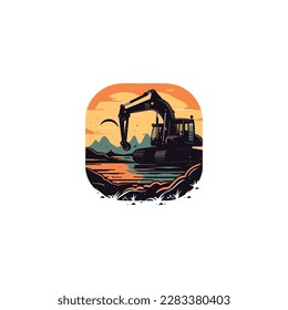 excavator dredging soil logo vector