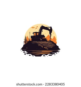 excavator dredging soil logo vector