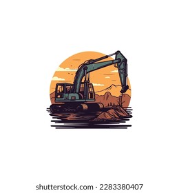 excavator dredging soil logo vector