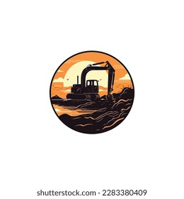 excavator dredging soil logo vector