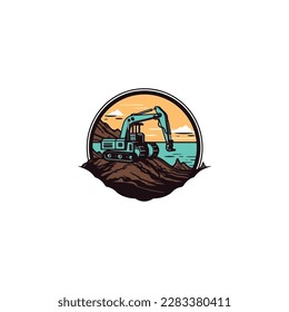 excavator dredging soil logo vector