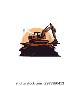 excavator dredging soil logo vector