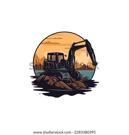 excavator dredging soil logo vector