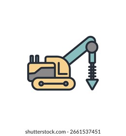 colección de ícono de taladro de excavadora. Estilo de diseño con fondo