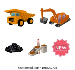 Excavator, dumper, processing plant, minerals and ore.Mining industry set collection icons in cartoon style vector symbol stock illustration web.