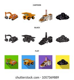Excavator, dumper, processing plant, minerals and ore.Mining industry set collection icons in cartoon,black,flat style vector symbol stock illustration web.