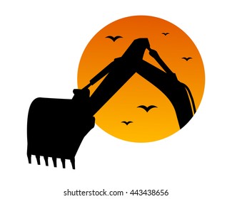 excavator dusk excavation heavy machinery builder image vector icon logo