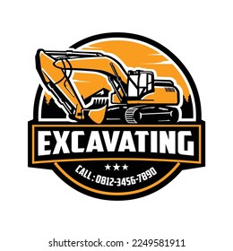 Excavator Earth Mover rental company emblem logo template vector isolated