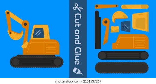 Excavator. education paper game for children. cut and glue. vector illustration