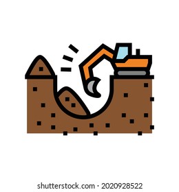 excavator excavate pit for pipeline construction color icon vector. excavator excavate pit for pipeline construction sign. isolated symbol illustration