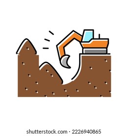 excavator excavate pit for pipeline construction color icon vector. excavator excavate pit for pipeline construction sign. isolated symbol illustration