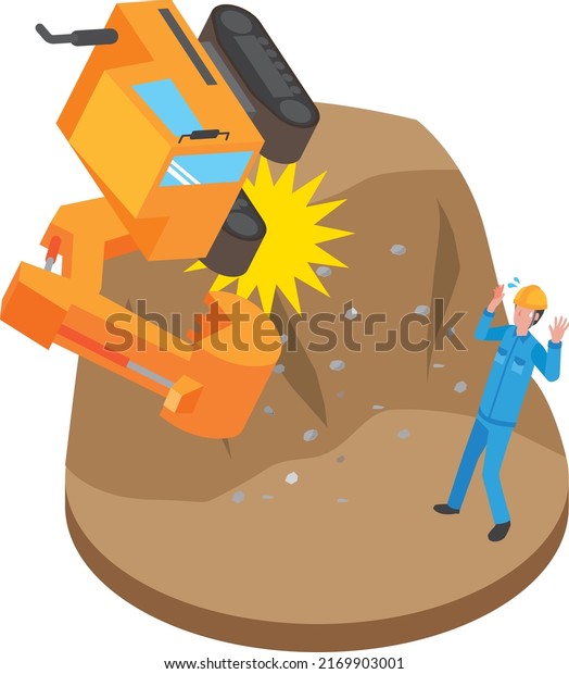 Excavator fall\
accident at a construction\
site