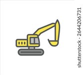 Excavator filled outline icon. backhoe color line illustration.