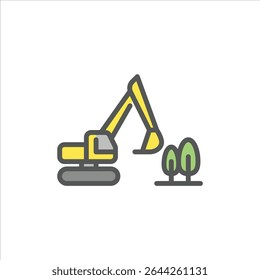 Excavator filled outline icon. Deforestation color line illustration.