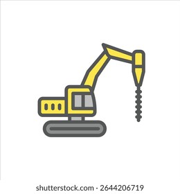 Excavator filled outline icon. digging machine color line illustration.