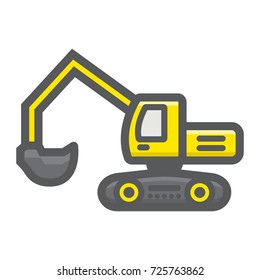 Excavator filled outline icon, transport and vehicle, digger sign vector graphics, a colorful line pattern on a white background, eps 10.