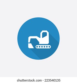 excavator Flat Blue Simple Icon with long shadow, isolated on white background  