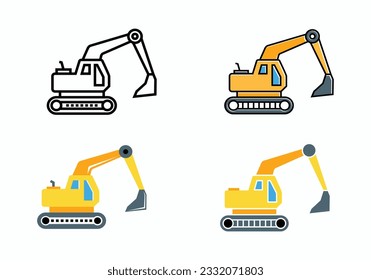 excavator flat icon design collection