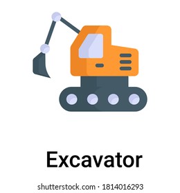 icono plano de excavadora, diseño vectorial plano de jornada laboral