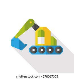 Excavator flat icon with long shadow