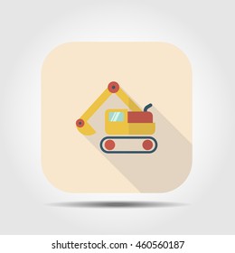 excavator flat icon with long shadow, vector illustration 