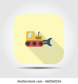 excavator flat icon with long shadow, vector illustration 