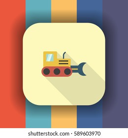 excavator flat icon with long shadow, vector illustration 