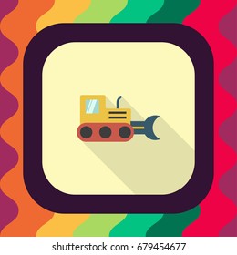 excavator flat icon with long shadow, vector illustration 