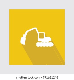 excavator flat icon with long shadow
