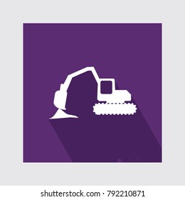 excavator flat icon with long shadow