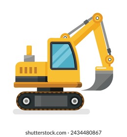 Excavator flat vector illustration on white background