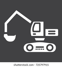 Excavator glyph icon, transport and vehicle, digger sign vector graphics, a solid pattern on a black background, eps 10.