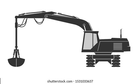 Excavator with grab bucket isolated on background