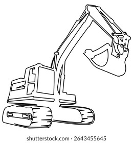 Excavator with Grapple Arm Vector Illustration Line Art