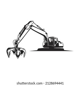 excavator grapple silhouette, excavator grapple black and white