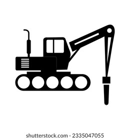 Excavadora con martillo, Máquina de taladrar.Excavadora con martillo, Modelo de diseño de señalización de máquina de taladrar para web y móvil, Icono de vector plano..eps