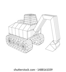 Excavator heavy equipment construction company. Wireframe low poly mesh vector illustration