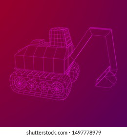 Excavator heavy equipment construction company. Wireframe low poly mesh vector illustration