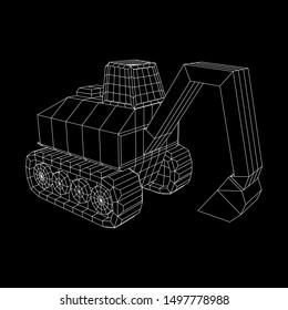 Excavator heavy equipment construction company. Wireframe low poly mesh vector illustration