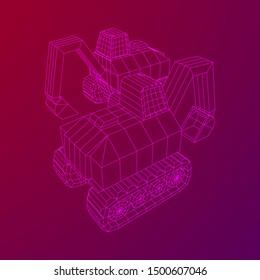 Excavator heavy equipment construction company. Wireframe low poly mesh vector illustration