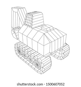 Excavator heavy equipment construction company. Wireframe low poly mesh vector illustration