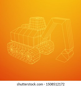 Excavator heavy equipment construction company. Wireframe low poly mesh vector illustration